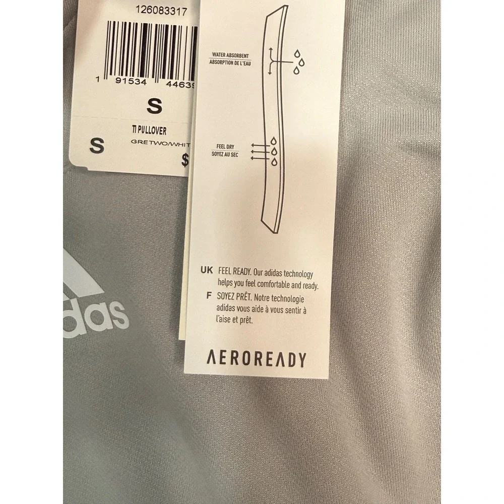 Adidas Mens TI Pullover Hoodie Grey AEROREADY Training Sweatshirt FQ0153 Size S